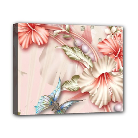 Glory Floral Exotic Butterfly Exquisite Fancy Pink Flowers Canvas 10  X 8  (stretched) by Jancukart