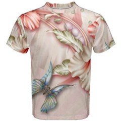 Glory Floral Exotic Butterfly Exquisite Fancy Pink Flowers Men s Cotton Tee