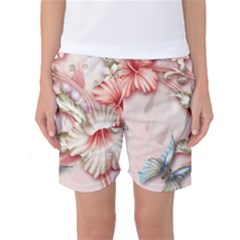 Glory Floral Exotic Butterfly Exquisite Fancy Pink Flowers Women s Basketball Shorts by Jancukart