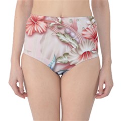 Glory Floral Exotic Butterfly Exquisite Fancy Pink Flowers Classic High-waist Bikini Bottoms