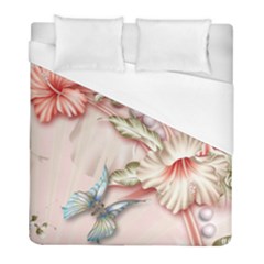 Glory Floral Exotic Butterfly Exquisite Fancy Pink Flowers Duvet Cover (full/ Double Size) by Jancukart