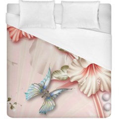 Glory Floral Exotic Butterfly Exquisite Fancy Pink Flowers Duvet Cover (king Size) by Jancukart