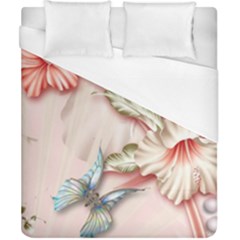 Glory Floral Exotic Butterfly Exquisite Fancy Pink Flowers Duvet Cover (california King Size) by Jancukart