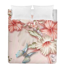 Glory Floral Exotic Butterfly Exquisite Fancy Pink Flowers Duvet Cover Double Side (full/ Double Size) by Jancukart