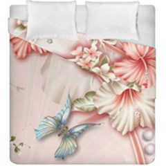 Glory Floral Exotic Butterfly Exquisite Fancy Pink Flowers Duvet Cover Double Side (king Size) by Jancukart