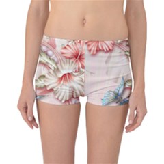 Glory Floral Exotic Butterfly Exquisite Fancy Pink Flowers Reversible Boyleg Bikini Bottoms