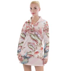 Glory Floral Exotic Butterfly Exquisite Fancy Pink Flowers Women s Long Sleeve Casual Dress by Jancukart