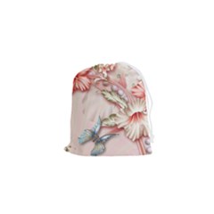 Glory Floral Exotic Butterfly Exquisite Fancy Pink Flowers Drawstring Pouch (xs) by Jancukart