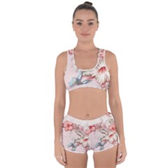 Glory Floral Exotic Butterfly Exquisite Fancy Pink Flowers Racerback Boyleg Bikini Set