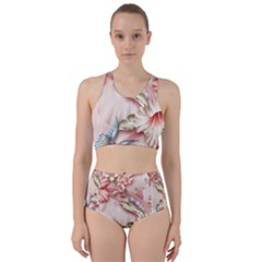 Glory Floral Exotic Butterfly Exquisite Fancy Pink Flowers Racer Back Bikini Set