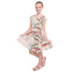 Glory Floral Exotic Butterfly Exquisite Fancy Pink Flowers Kids  Short Sleeve Dress