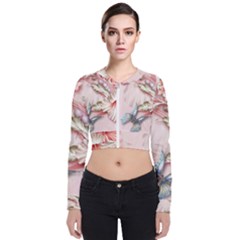 Glory Floral Exotic Butterfly Exquisite Fancy Pink Flowers Long Sleeve Zip Up Bomber Jacket