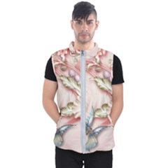 Glory Floral Exotic Butterfly Exquisite Fancy Pink Flowers Men s Puffer Vest