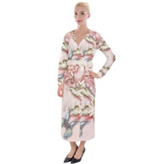 Glory Floral Exotic Butterfly Exquisite Fancy Pink Flowers Velvet Maxi Wrap Dress