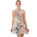 Glory Floral Exotic Butterfly Exquisite Fancy Pink Flowers Halter Tie Back Chiffon Dress View1