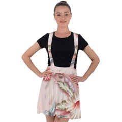 Glory Floral Exotic Butterfly Exquisite Fancy Pink Flowers Velvet Suspender Skater Skirt