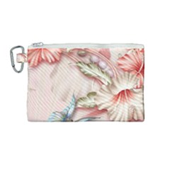 Glory Floral Exotic Butterfly Exquisite Fancy Pink Flowers Canvas Cosmetic Bag (medium) by Jancukart