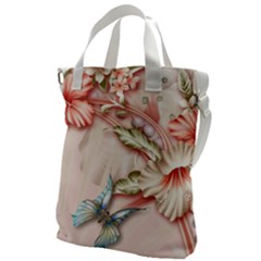 Glory Floral Exotic Butterfly Exquisite Fancy Pink Flowers Canvas Messenger Bag by Jancukart