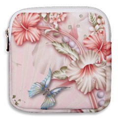 Glory Floral Exotic Butterfly Exquisite Fancy Pink Flowers Mini Square Pouch