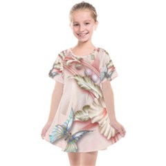 Glory Floral Exotic Butterfly Exquisite Fancy Pink Flowers Kids  Smock Dress