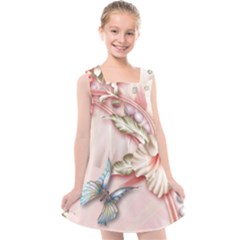 Glory Floral Exotic Butterfly Exquisite Fancy Pink Flowers Kids  Cross Back Dress by Jancukart