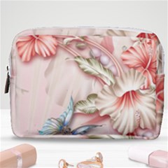 Glory Floral Exotic Butterfly Exquisite Fancy Pink Flowers Make Up Pouch (medium)