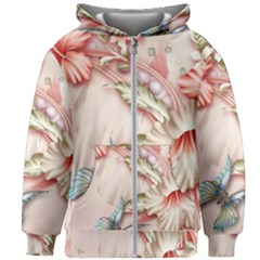 Glory Floral Exotic Butterfly Exquisite Fancy Pink Flowers Kids  Zipper Hoodie Without Drawstring by Jancukart