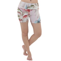 Glory Floral Exotic Butterfly Exquisite Fancy Pink Flowers Lightweight Velour Yoga Shorts by Jancukart