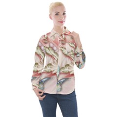 Glory Floral Exotic Butterfly Exquisite Fancy Pink Flowers Women s Long Sleeve Pocket Shirt