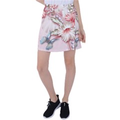 Glory Floral Exotic Butterfly Exquisite Fancy Pink Flowers Tennis Skirt