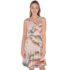 Glory Floral Exotic Butterfly Exquisite Fancy Pink Flowers Knee Length Skater Dress With Pockets