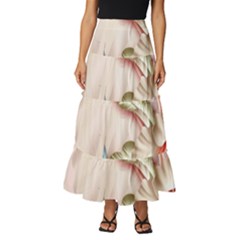 Glory Floral Exotic Butterfly Exquisite Fancy Pink Flowers Tiered Ruffle Maxi Skirt