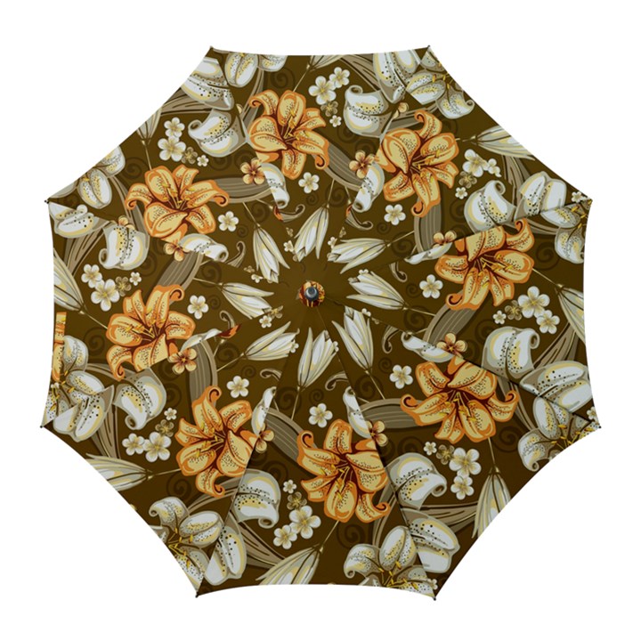 White And Yellow Floral Lilies Background Surface Golf Umbrellas