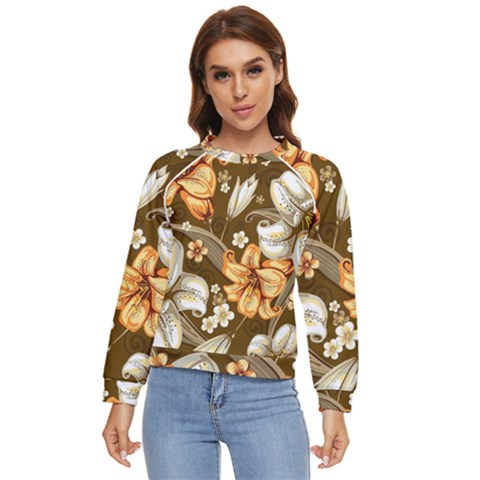 White And Yellow Floral Lilies Background Surface Women s Long Sleeve Raglan Tee by Jancukart