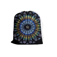 Mandala Floral Wallpaper Rose Window Strasbourg Cathedral France Drawstring Pouch (large) by Jancukart