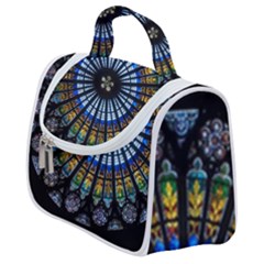 Mandala Floral Wallpaper Rose Window Strasbourg Cathedral France Satchel Handbag by Jancukart