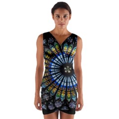 Mandala Floral Wallpaper Rose Window Strasbourg Cathedral France Wrap Front Bodycon Dress