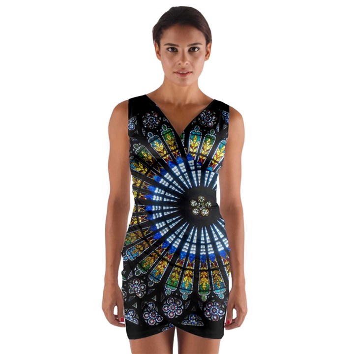 Mandala Floral Wallpaper Rose Window Strasbourg Cathedral France Wrap Front Bodycon Dress