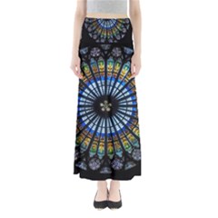 Mandala Floral Wallpaper Rose Window Strasbourg Cathedral France Full Length Maxi Skirt