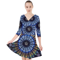 Mandala Floral Wallpaper Rose Window Strasbourg Cathedral France Quarter Sleeve Front Wrap Dress