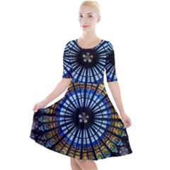 Mandala Floral Wallpaper Rose Window Strasbourg Cathedral France Quarter Sleeve A-line Dress