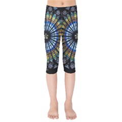 Mandala Floral Wallpaper Rose Window Strasbourg Cathedral France Kids  Capri Leggings 