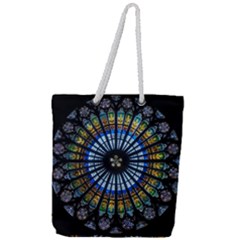 Mandala Floral Wallpaper Rose Window Strasbourg Cathedral France Full Print Rope Handle Tote (large)