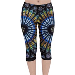 Mandala Floral Wallpaper Rose Window Strasbourg Cathedral France Velvet Capri Leggings 