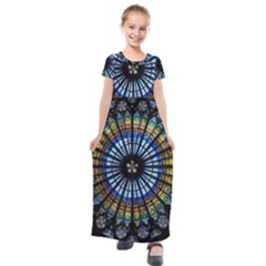 Mandala Floral Wallpaper Rose Window Strasbourg Cathedral France Kids  Short Sleeve Maxi Dress