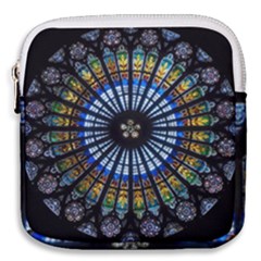 Mandala Floral Wallpaper Rose Window Strasbourg Cathedral France Mini Square Pouch by Jancukart