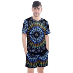 Mandala Floral Wallpaper Rose Window Strasbourg Cathedral France Men s Mesh Tee And Shorts Set