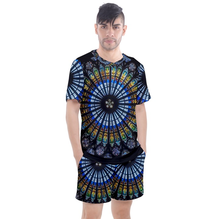 Mandala Floral Wallpaper Rose Window Strasbourg Cathedral France Men s Mesh Tee and Shorts Set