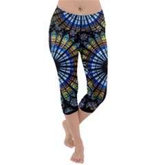 Mandala Floral Wallpaper Rose Window Strasbourg Cathedral France Lightweight Velour Capri Yoga Leggings