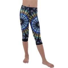 Mandala Floral Wallpaper Rose Window Strasbourg Cathedral France Kids  Lightweight Velour Capri Leggings 